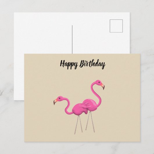 Zwei rosa Flamingos stehend Postkarte (Vorne/Hinten)