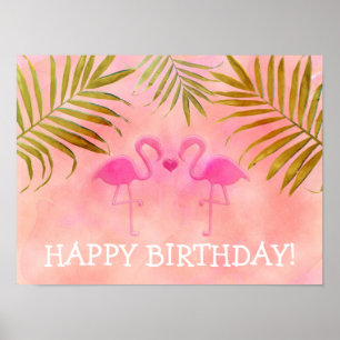 Zwei rosa Flamingos Tropical Beach Party Banner Poster