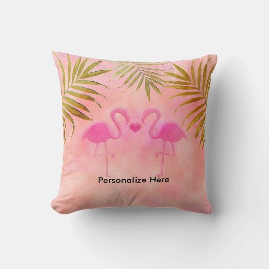 Zwei rosa Flamingos Tropical Beach Throw Kissen (Vorderseite)
