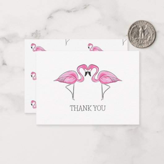 Zwei rosa Flamingos und Polterabend Mitteilungskarte (Vorderseite/Rückseite Beispiel)