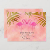 Zwei rosa Flamingos Watercolor Save the Date Karte (Vorne/Hinten)