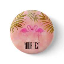 Zwei rosa Flamingos Watercolor Tropical Button But