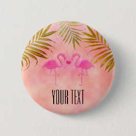 Zwei rosa Flamingos Watercolor Tropical Button But