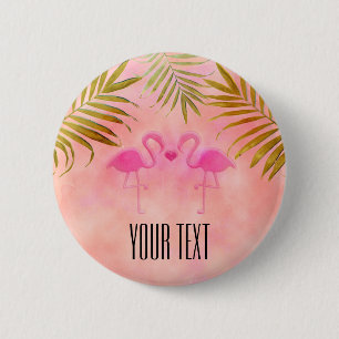 Zwei rosa Flamingos Watercolor Tropical Button But