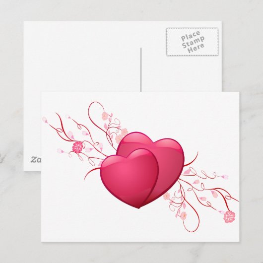 Zwei rosa Herzen Postkarte (Vorne/Hinten)