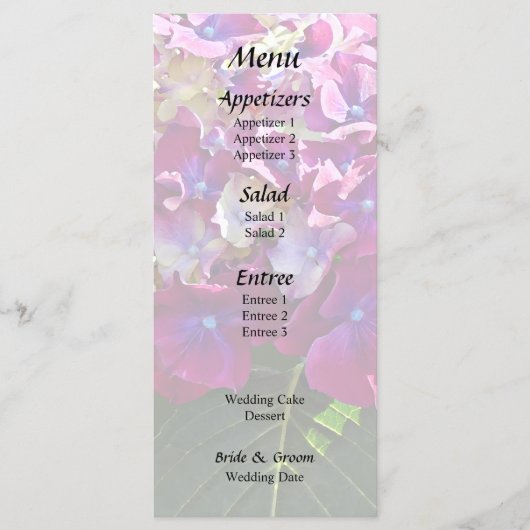 Zwei rosa Hydrangea Menükarte (Vorderseite)
