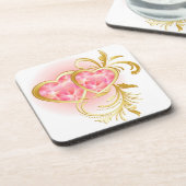 Zwei rosa Jeweled Hearts Getränkeuntersetzer (Linke Seite)