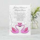 Zwei rosa küssende Schwäne, die Einladung Wedding (Stehend Vorderseite)