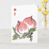 Zwei rosa Pfirsiche Karte (Gelbe Blume)