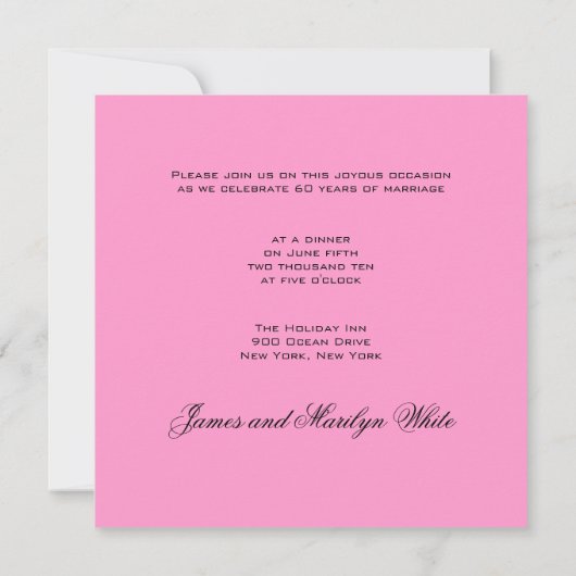 Zwei rosa Rosen 60. Hochzeitstag Einladung (Rückseite)