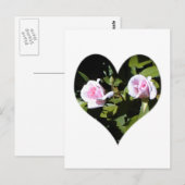 Zwei rosa Rosen im Herzen Postkarte (Vorne/Hinten)