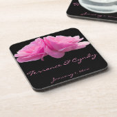 Zwei rosa Roses Persönliche Hochzeit Getränkeuntersetzer (Linke Seite)