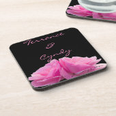 Zwei rosa Roses Persönliche Hochzeit Getränkeuntersetzer (Linke Seite)