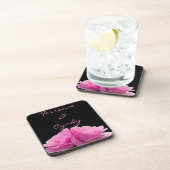 Zwei rosa Roses Persönliche Hochzeit Getränkeuntersetzer (Rechte Seite)