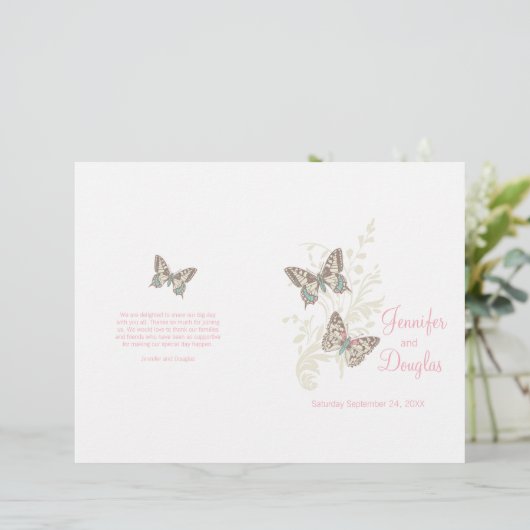 Zwei rosa-schmetterlinge Hochzeitsprogramme (Stehend Vorderseite)