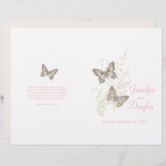 Zwei rosa-schmetterlinge Hochzeitsprogramme (Vorne/Hinten)