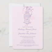 Zwei rosa Vögel öffnen Birdcage Herzen Hochzeit Einladung (Rückseite)
