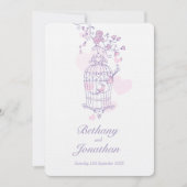 Zwei rosa Vögel öffnen Birdcage Herzen Hochzeit Einladung (Vorderseite)