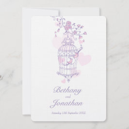 Zwei rosa Vögel öffnen Birdcage Herzen Hochzeit Einladung