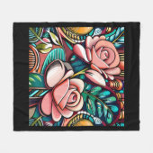 Zwei Rose: Eine Gemusterte Blumenstruktur Fleecedecke (Vorderseite (Horizontal))