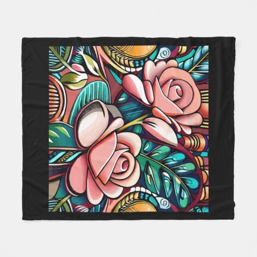Zwei Rose: Eine Gemusterte Blumenstruktur Fleecedecke (Vorderseite (Horizontal))