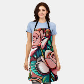 Zwei Rose: Eine Gemusterte Blumenstruktur Schürze (Getragen)