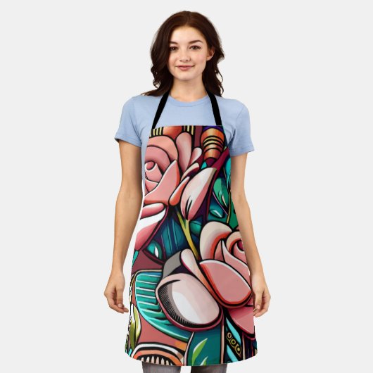 Zwei Rose: Eine Gemusterte Blumenstruktur Schürze (Getragen)