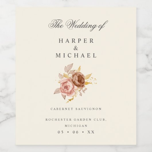 zwei Rose personalisiert Hochzeit Weinetikett (Einzelnes Label)