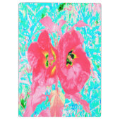 Zwei Rosy Red Coral Pum Crazy Hibiskus auf Aqua Klemmbrett (Rückseite)