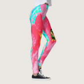 Zwei Rosy Red Coral Pum Crazy Hibiskus auf Aqua Leggings (Rechts)