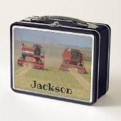 Zwei Rot-Kombinations-Bauer Metalldose Metall Brotdose (Vorderseite)