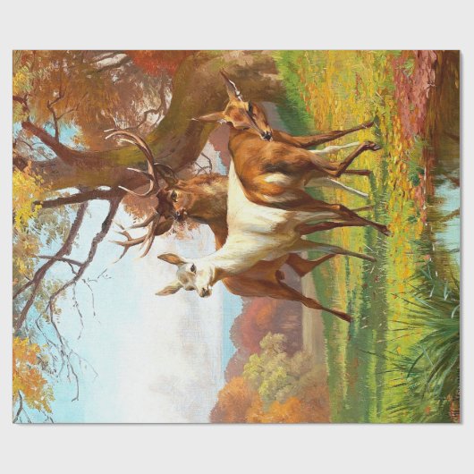 Zwei Rot- und Weidehirsche im Wald Geschenkpapier (Flach)
