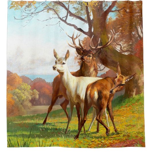 Zwei Rot- und Weißwild im Wald Duschvorhang (Vorderseite)