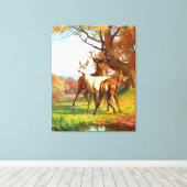 Zwei Rot- und Weißwild im Wald Leinwanddruck (Insitu (Holzboden))