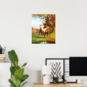 Zwei Rot- und Weißwild im Wald Poster (Heimbüro)