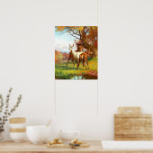 Zwei Rot- und Weißwild im Wald Poster (Küche)