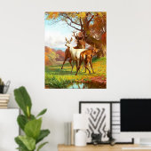 Zwei Rot- und Weißwild im Wald Poster (Heimbüro)