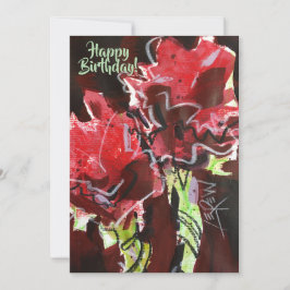 Zwei rote Blume Crayon Resist von Larry Lerew Karte