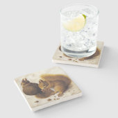 Zwei Rote Eichhörnchen (von Albrecht Dürer) Steinuntersetzer (Seitenansicht)