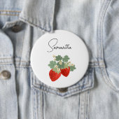 Zwei rote Erdbeeren mit Blättern & Blüten | Obst Button (Beispiel)
