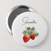Zwei rote Erdbeeren mit Blättern & Blüten | Obst Button (Vorne & Hinten)