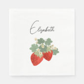 Zwei rote Erdbeeren mit Blättern & Blüten | Obst Serviette (Vorderseite)