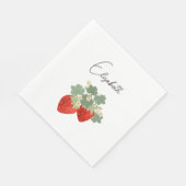 Zwei rote Erdbeeren mit Blättern & Blüten | Obst Serviette (Ecke)