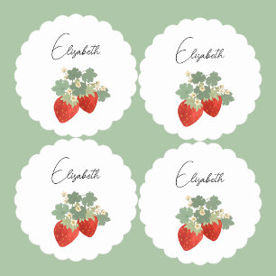 Zwei rote Erdbeeren mit Blättern & Blüten   Obst Untersetzer
