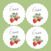 Zwei rote Erdbeeren mit Blättern & Blüten | Obst Untersetzer