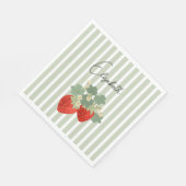 Zwei rote Erdbeeren Streifen & Blumen | Obst Serviette (Ecke)