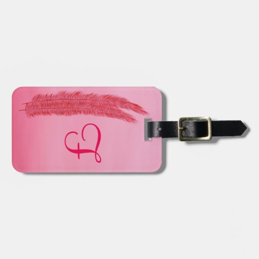 Zwei rote Federn rosa Monogramm-Gepäckanhänger Gepäckanhänger (Vorderseite horizontal)