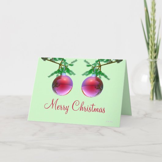 Zwei rote frohe Weihnachtsbälle Feiertagskarte (Vorderseite)