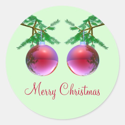 Zwei rote frohe Weihnachtsbälle Runder Aufkleber (Vorderseite)