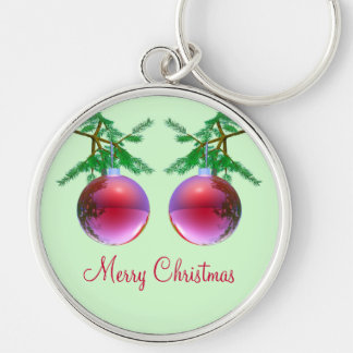 Zwei rote frohe Weihnachtsbälle Schlüsselanhänger